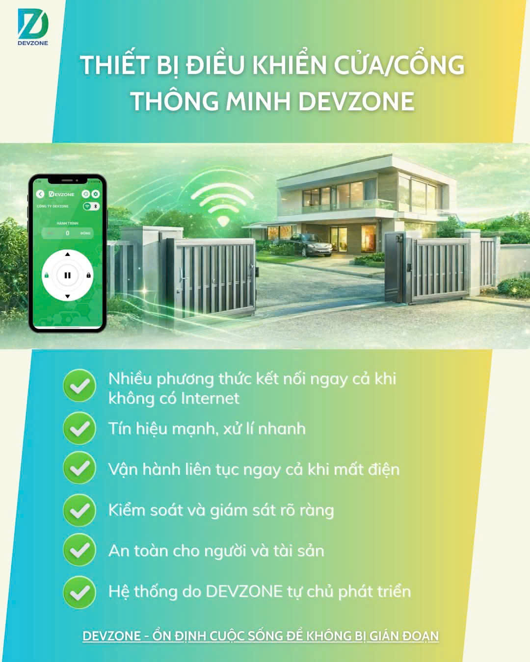 Thiết bị điều khiển cửa cuốn thông minh Devzone qua điện thoại cho nhà ở hiện đại