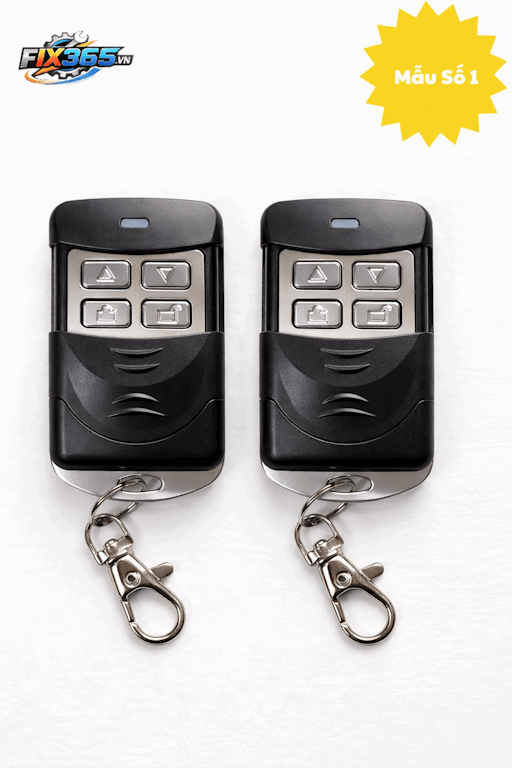 Bộ hai remote điều khiển cửa cuốn Fix365 màu đen bạc có móc khóa kim loại